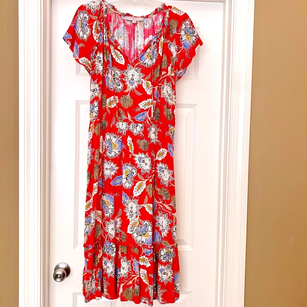 COPY - LOFT red tropical print dress- size L